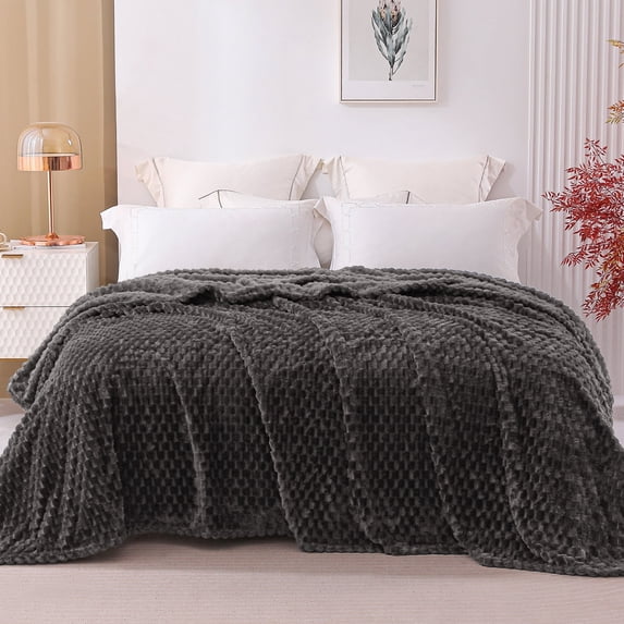 Exclusivo Mezcla King Size Soft Fleece Blanket, 90"x104" Stylish Jacquard Velvet Blanket for Bed, Cozy Soft Lightweight for All Season, Dark Grey