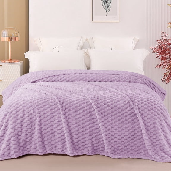 Exclusivo Mezcla King Size Soft Fleece Blanket, 90"x104" Stylish Jacquard Velvet Blanket for Bed, Cozy Soft Lightweight for All Season, Lilac Purple