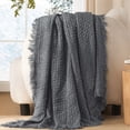 thumbnail image 1 of Exclusivo Mezcla Knitted Throw Blanket with Fringes for Couch, Soft and Warm Textured Throw for All Season, Lightweight Breathable Room Decor, Dark Grey, 50”x60”, 1 of 8