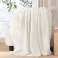thumbnail image 1 of Exclusivo Mezcla Knitted Throw Blanket with Fringes for Couch, Soft and Warm Textured Throw for All Season, Lightweight Breathable Room Decor, Ivory, 50”x60”, 1 of 8