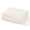 thumbnail image 1 of Exclusivo Mezcla Knitted Twin Size Blanket with Fringes for Bed, Soft and Warm Textured Blanket for All Season, Lightweight Breathable Living Room Bedding, Ivory, 60”x80”, 1 of 7