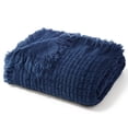 thumbnail image 1 of Exclusivo Mezcla Knitted Twin Size Blanket with Fringes for Bed, Soft and Warm Textured Blanket for All Season, Lightweight Breathable Living Room Bedding, Navy Blue, 60”x80”, 1 of 7