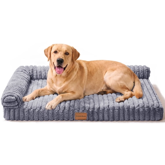 Exclusivo Mezcla L-Shaped Couch Washable Orthopedic Pet Bed 48"x30", Fluffy Sleeping Couch Pet Bed for Large Dog, Grey