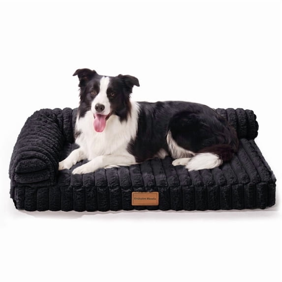 Exclusivo Mezcla L-Shaped Couch Washable Orthopedic Pet Bed 36"x24", Fluffy Sleeping Couch Pet Bed for Medium Dog, Black