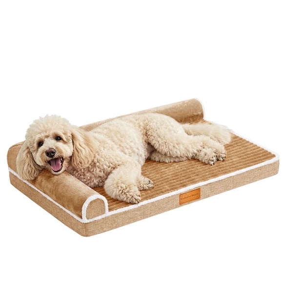 Exclusivo Mezcla Large Orthopedic Dog Bed, Luxury Striped Jacquard Pet Bed Sofa, Waterproof and Washable, 48"×30", Brown