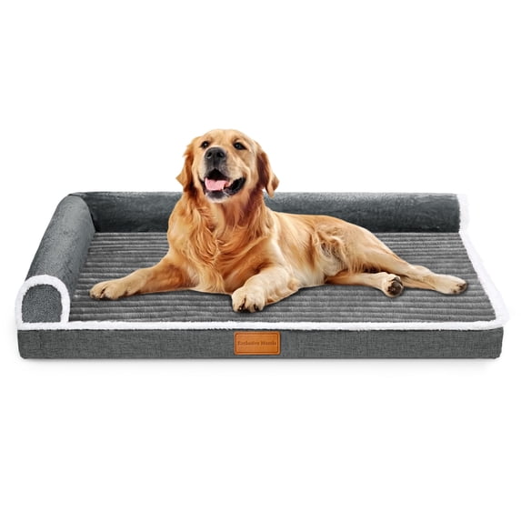 Exclusivo Mezcla Large Orthopedic Dog Bed, Luxury Striped Jacquard Pet Bed Sofa 48"x30", Waterproof and Washable, Grey