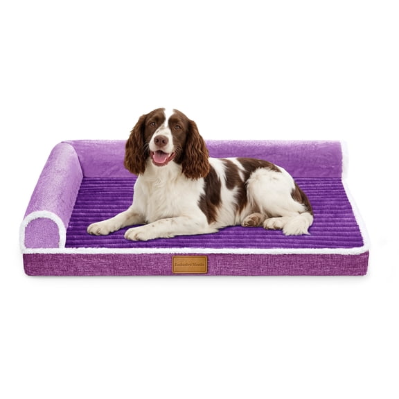 Exclusivo Mezcla Medium Orthopedic Dog Bed, Luxury Striped Jacquard Pet Bed Sofa 36"x24", Waterproof and Washable, Purple