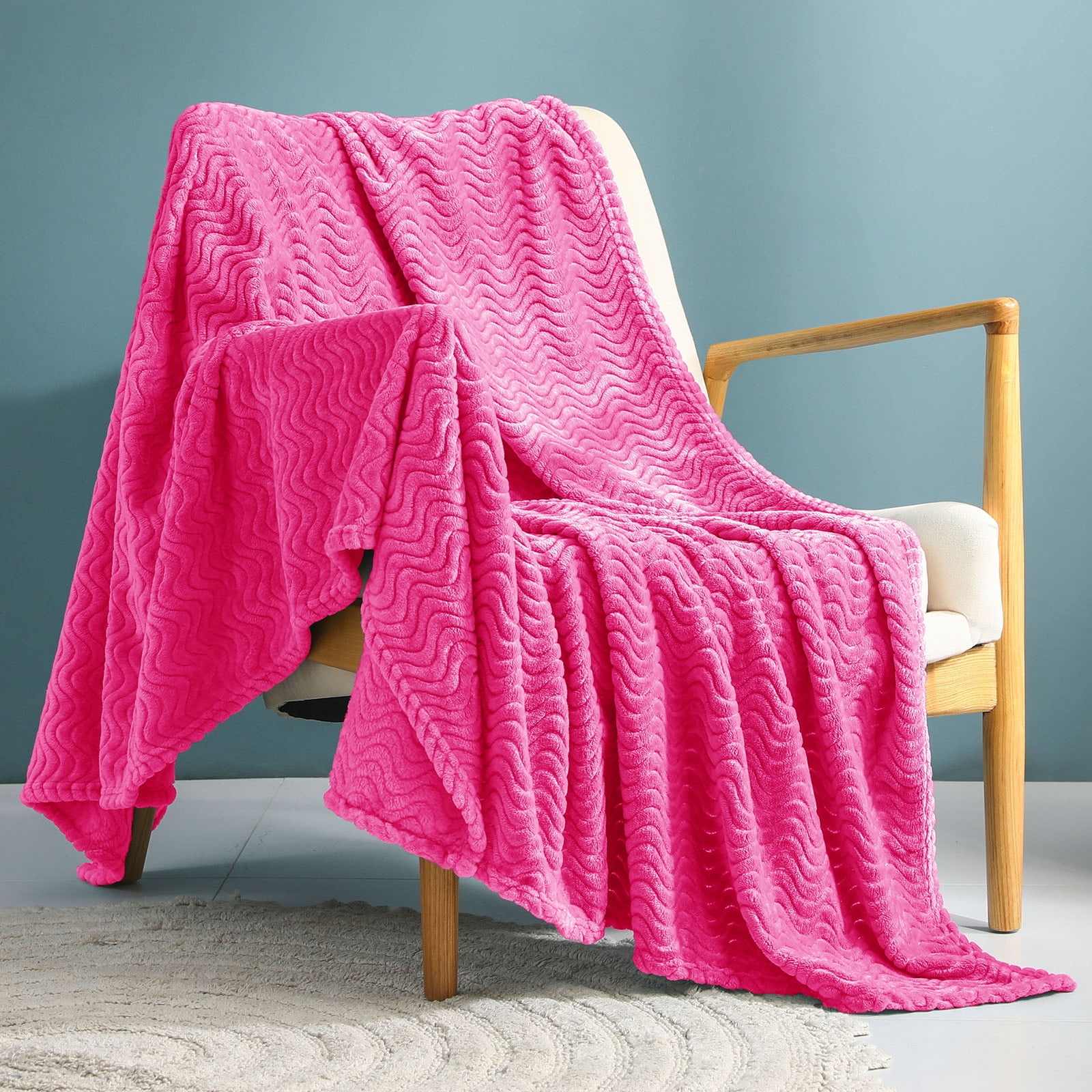 Exclusivo Mezcla Large Flannel Fleece Throw Blanket 50x70 Inches Soft Jacquard Weave Wave Pattern Blanket for Couch Cozy Warm Lightweight and Decorative Hot Pink Blanket Walmart Business Supplies