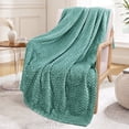 thumbnail image 1 of Exclusivo Mezcla Large Flannel Fleece Throw Blanket, Jacquard Weave Leaves Pattern (50" x 70", Celadon), 1 of 10