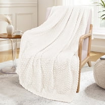Exclusivo Mezcla Large Flannel Fleece Throw Blanket, Jacquard Weave Leaves Pattern (50" x 70", Off White)
