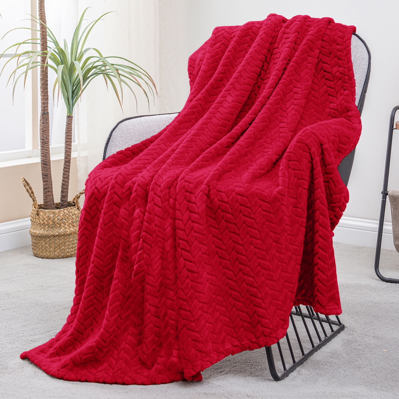 Exclusivo Mezcla Large Polyester Flannel Fleece Throw Jacquard Leaves Pattern 50 x 70