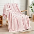 thumbnail image 1 of Exclusivo Mezcla Large Flannel Fleece Throw Blanket, Jacquard Weave Wave Pattern Blanket (50" x 70", Light Pink), 1 of 9