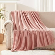 Exclusivo Mezcla Large Flannel Fleece Velvet Plush Large Throw Blanket – 50" x 70" (Pink)