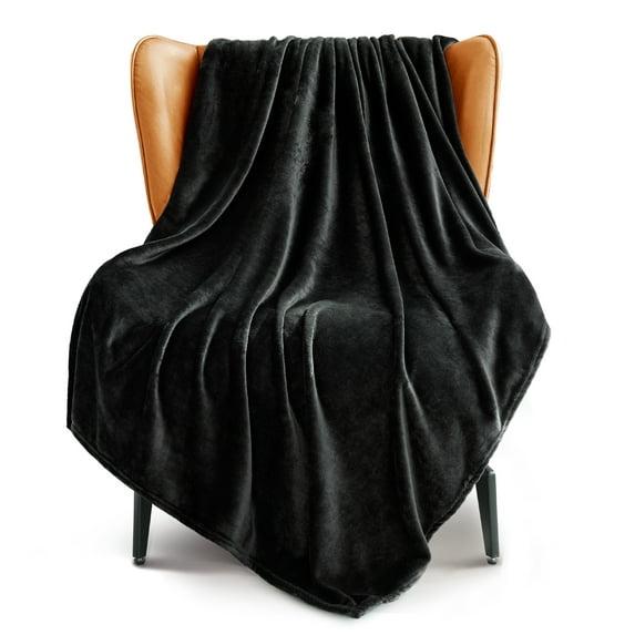Exclusivo Mezcla Fleece Throw Blanket for Couch, Sofa, 300GSM Super Soft and Warm Blankets, Black Throw All Season Use, Cozy, Plush, Lightweight, 50x60 Inches