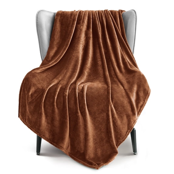 Exclusivo Mezcla Fleece Throw Blanket for Couch, Sofa, 300GSM Super Soft and Warm Blankets, Brown Throw All Season Use, Cozy, Plush, Lightweight, 50x60 Inches