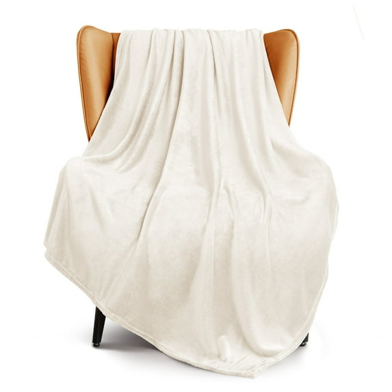 Exclusivo Mezcla Fleece Throw Blanket for Couch, Sofa, 300GSM Super Soft and Warm Blankets, Ivory Throw All Season Use, Cozy, Plush, Lightweight, 50x60 Inches
