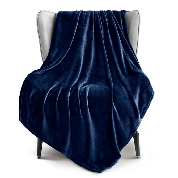 Exclusivo Mezcla Fleece Throw Blanket for Couch, Sofa, 300GSM Super Soft and Warm Blankets, Navy Blue Throw All Season Use, Cozy, Plush, Lightweight, 50x60 Inches