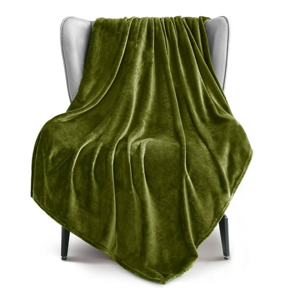 Exclusivo Mezcla Fleece Throw Blanket for Couch, Sofa, 300GSM Super Soft and Warm Blankets, Olive Green Throw All Season Use, Cozy, Plush, Lightweight, 50x60 Inches