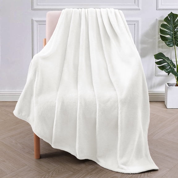 Exclusivo Mezcla Fleece Throw Blanket for Couch, Sofa, 300GSM Super Soft and Warm Blankets, White Throw All Season Use, Cozy, Plush, Lightweight, 50x60 Inches