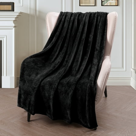 Exclusivo Mezcla Large Flannel Fleece Velvet Plush Throw Blanket - 50" x 70" (Black)