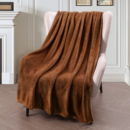 Exclusivo Mezcla Large Flannel Fleece Velvet Plush Throw Blanket - 50" x 70" (Brown)