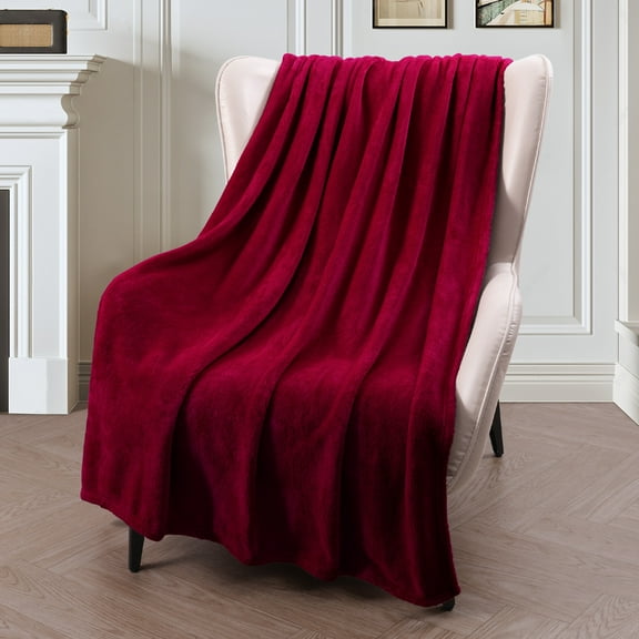 Exclusivo Mezcla Large Flannel Fleece Velvet Plush Throw Blanket - 50" x 70" (Burgundy)