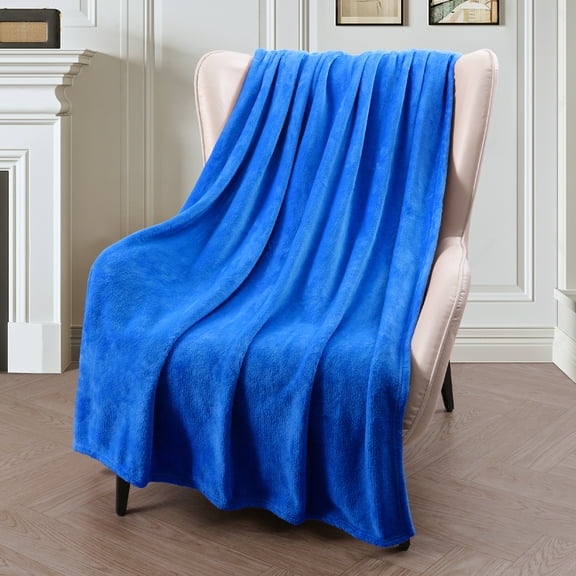 Exclusivo Mezcla Large Flannel Fleece Velvet Plush Throw Blanket - 50" x 70" (Cobalt Blue)
