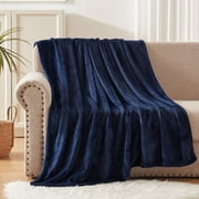 Exclusivo Mezcla Large Flannel Fleece Velvet Plush Throw Blanket– 50" x 70" (Navy Blue)