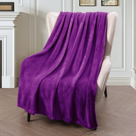Exclusivo Mezcla Large Flannel Fleece Velvet Plush Throw Blanket - 50" x 70" (Purple)
