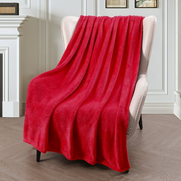 Exclusivo Mezcla Large Flannel Fleece Velvet Plush Throw Blanket - 50" x 70" (Red)