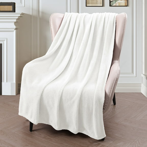 Exclusivo Mezcla Large Flannel Fleece Velvet Plush Throw Blanket - 50" x 70" (White)