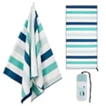 thumbnail image 1 of Exclusivo Mezcla Large Microfiber Quick Dry Beach Towel, Lightweight Sand-Free Cabana Stripe Pool Travel Camping Towel with Bag (Green, 30"X60"), 1 of 9