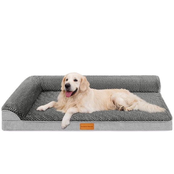 Exclusivo Mezcla Orthopedic Dog Bed with Washable Cover, Jacquard Fluff Pet Sofa Bed with 2-Sided Bolsters for Large Dogs, 48"×30", Grey
