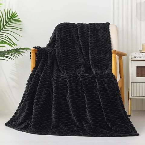 Exclusivo Mezcla Large Soft Fleece Throw Blanket, 50"x70" Stylish Jacquard Throw Blanket for Couch, Cozy, Warm, Lightweight Black Blanket