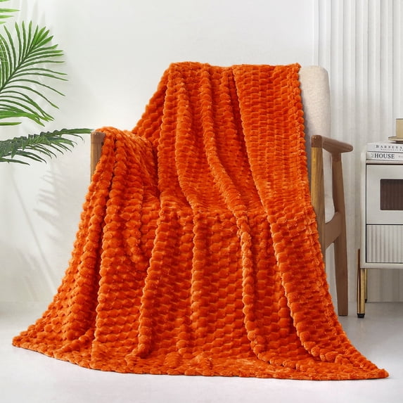 Exclusivo Mezcla Large Soft Fleece Throw Blanket, 50"x70" Stylish Jacquard Throw Blanket for Couch, Cozy, Warm, Lightweight Burnt Orange Blanket