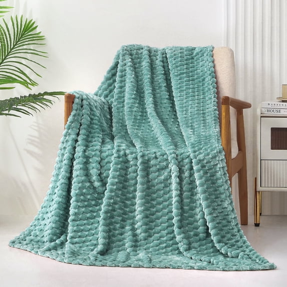 Exclusivo Mezcla Large Soft Fleece Throw Blanket, 50"x70" Stylish Jacquard Throw Blanket for Couch, Cozy, Warm, Lightweight Celadon Blanket