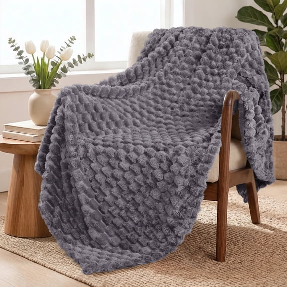 Exclusivo Mezcla Large Soft Fleece Throw Blanket, 50"x70" Stylish Jacquard Throw Blanket for Couch, Cozy, Warm, Lightweight Dark Grey Blanket
