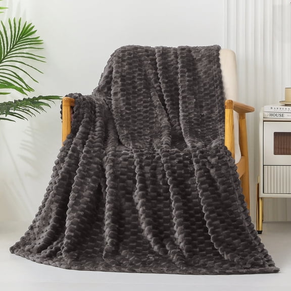 Exclusivo Mezcla Large Soft Fleece Throw Blanket, 50"x70" Stylish Jacquard Throw Blanket for Couch, Cozy, Warm, Lightweight Dark Grey Blanket