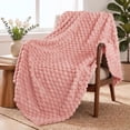 thumbnail image 1 of Exclusivo Mezcla Large Soft Fleece Throw Blanket, 50"x70" Stylish Jacquard Throw Blanket for Couch, Cozy, Warm, Lightweight Dusty Pink Blanket, 1 of 10