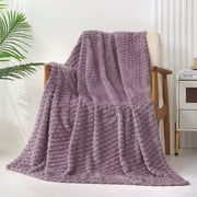 Exclusivo Mezcla Large Soft Fleece Throw Blanket, 50"x70" Stylish Jacquard Throw Blanket for Couch, Cozy, Warm, Lightweight Grayish Purple Blanket