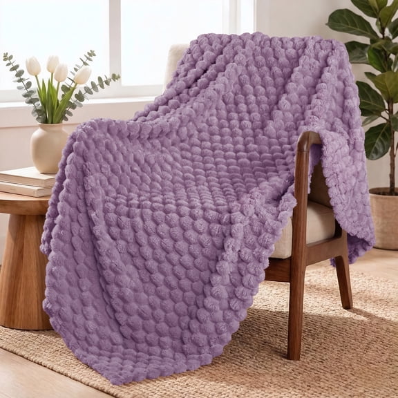 Exclusivo Mezcla Large Soft Fleece Throw Blanket, 50"x70" Stylish Jacquard Throw Blanket for Couch, Cozy, Warm, Lightweight Grayish Purple Blanket
