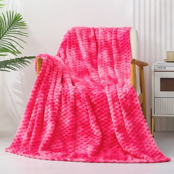 Exclusivo Mezcla Large Soft Fleece Throw Blanket, 50"x70" Stylish Jacquard Throw Blanket for Couch, Cozy, Warm, Lightweight Tie-dye Hot Pink Blanket