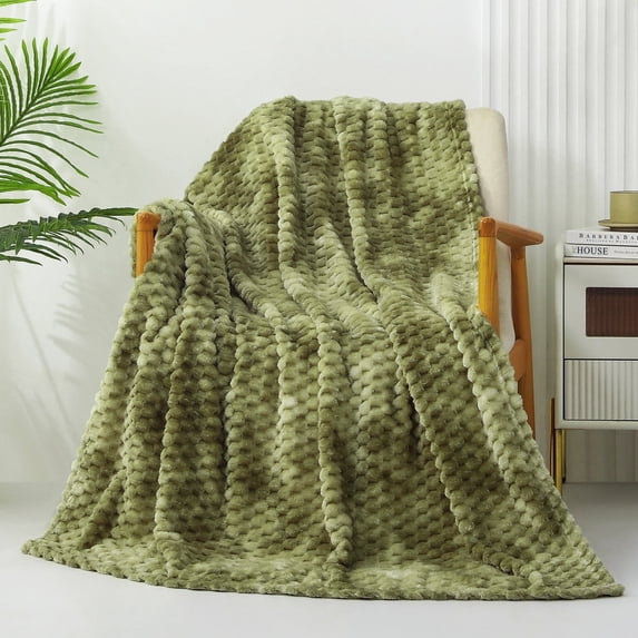Exclusivo Mezcla Large Soft Fleece Throw Blanket, 50"x70" Stylish Jacquard Throw Blanket for Couch, Cozy, Warm, Lightweight Tie-dye Olive Green Blanket