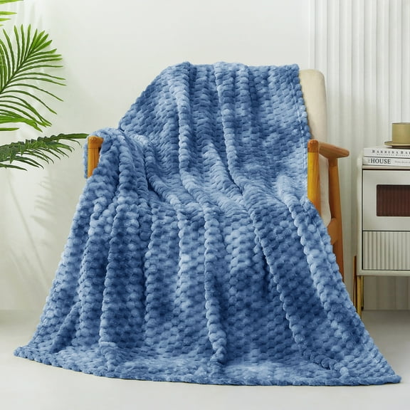 Exclusivo Mezcla Large Soft Fleece Throw Blanket, 50"x70" Stylish Jacquard Throw Blanket for Couch, Cozy, Warm, Lightweight Stone Blue Blanket