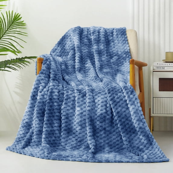 Exclusivo Mezcla Large Soft Fleece Throw Blanket, 50"x70" Stylish Jacquard Throw Blanket for Couch, Cozy, Warm, Lightweight Tie-dye Stone Blue Blanket