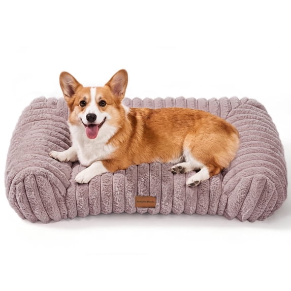 Exclusivo Mezcla Cuddler Couch Pet Bed with Sides for Medium Large Dogs, 36"x28" Ribbed Plush Corduroy Dog Bed with Non-Slip Bottom and Washable Cover, Brown