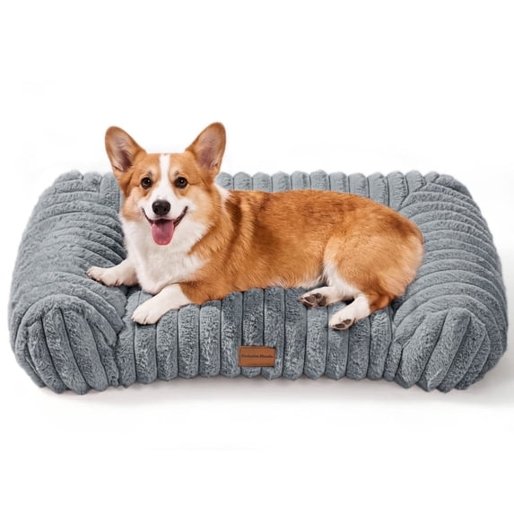 Exclusivo Mezcla Cuddler Couch Pet Bed with Sides for Medium Large Dogs, 36"x28" Ribbed Plush Corduroy Dog Bed with Non-Slip Bottom and Washable Cover, Sage Grey