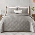 thumbnail image 1 of Exclusivo Mezcla Light Gray King Quilt Set, Weave Pattern Ultrasonic Lightweight Bedspreads, Soft Coverlets Bedding Set with Pillow Shams, 1 of 6