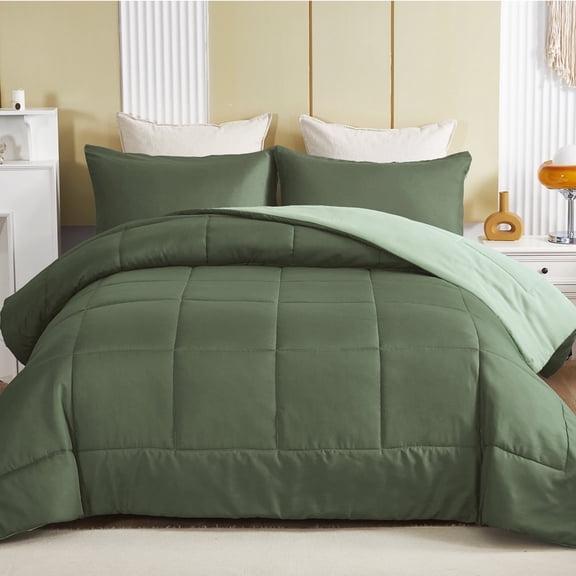 Exclusivo Mezcla Lightweight Reversible 2-Piece Comforter Set All Seasons, Down Alternative Comforter with 1 Pillow Sham, Twin Size, Emerald/Mint