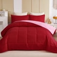 thumbnail image 1 of Exclusivo Mezcla Lightweight Reversible 3-Piece Comforter Set All Seasons, Down Alternative Comforter with 2 Pillow Shams, Full Size, Red/ Pink, 1 of 7